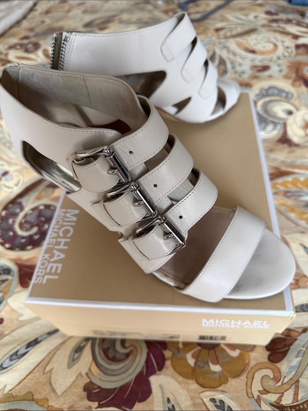 Michael Kors Cream Leather Buckle Strappy Heels